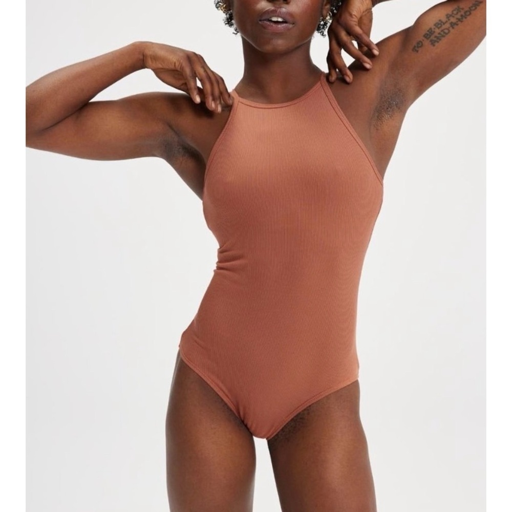 NWT GIRLFRIEND COLLECTIVE | Ribbed Copper Marlow High Neck Bodysuit‎ Sz. Small